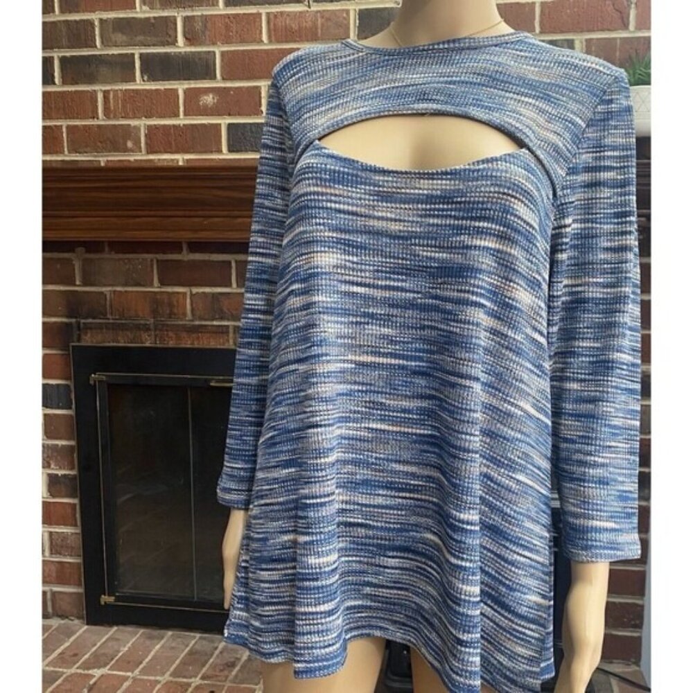 Lane Bryant Womens Size 18/20 Cut-Out Knit 3/4 Sleeve Shirt Blue Top Used - Picture 11 of 13